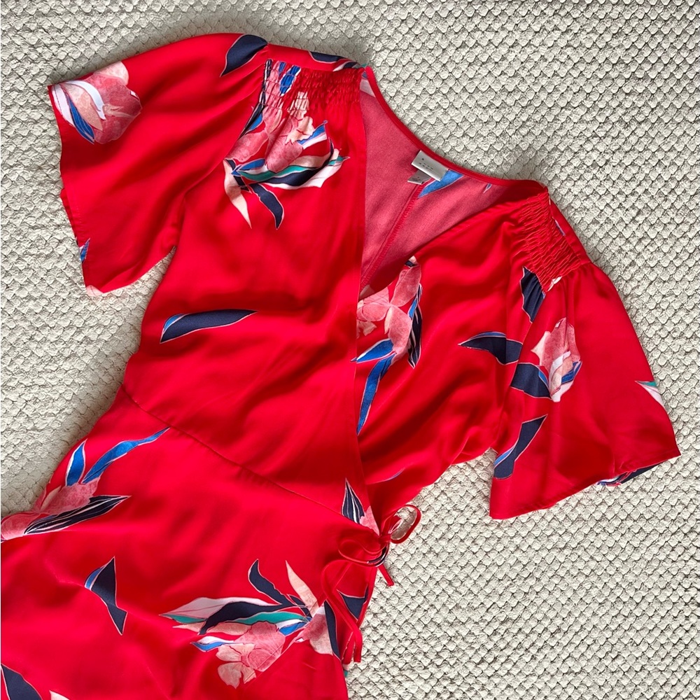 Bright red floral Maxi wrap Dress